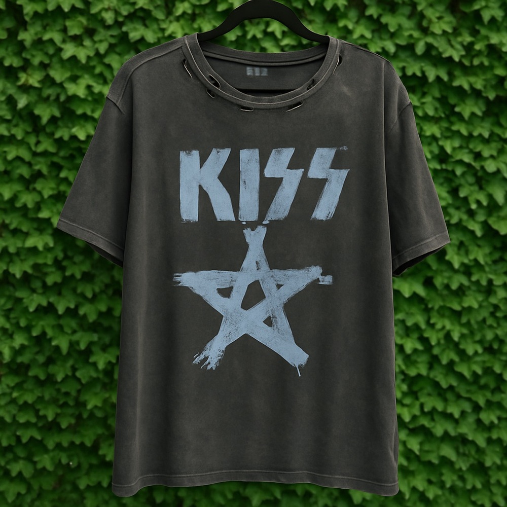 KISS Distressed Black Graphic Tee